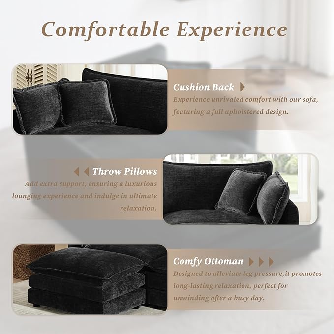 SoarFlash Chenille Sectional Middle Position Sofa,Black