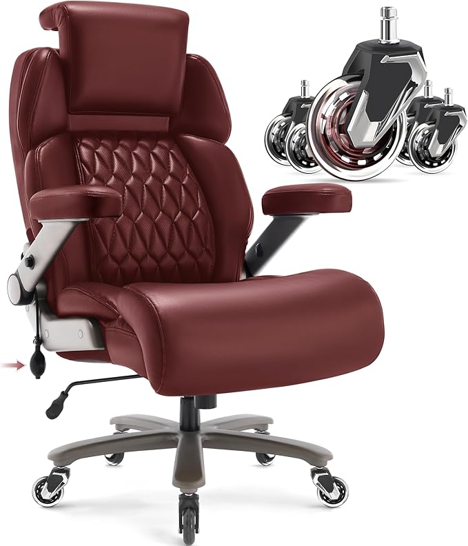 Big and Tall Office Chair 700lbs - Adjustable Headrest&Lumbar Support, 3D Flip Arms, Large Wheels &Heavy Duty Metal Base, Ergonomic High Back Computer Chair Desk Chair, Thick Padded Extra Wide Seat