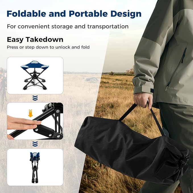 GYMAX 2 Pack 360° Swivel Camping Stool, Portable Folding Stool Seat with Carry Bag, Collapsible & Lightweight for Outdoor Fishing Backpacking Hunting Hiking Travel