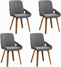 YOUUGIOR Dining Room Chairs Set of 4, Mid Century Modern Gray Fabric+Faux Leather Kitchen Chairs No Arms,Bamboo Legs Side Chairs No Wheels,Accent Chair for Dining Rooms