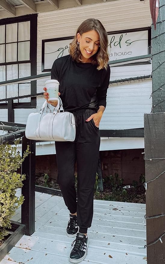 PRETTYGARDEN Women Fall 2 Piece Lounge Outfit Long Sleeve Tops High Waisted Jogger Pants Set Spring Travel Clothes Tracksuit