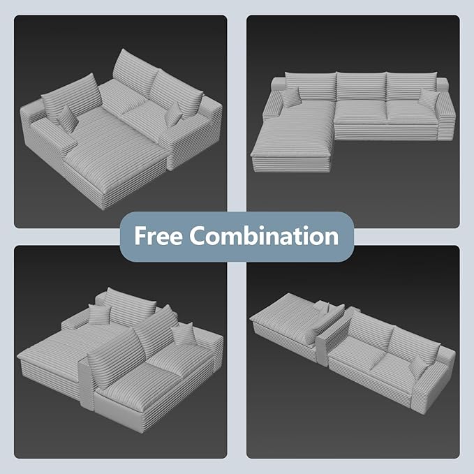 107" Cloud Sectional Couch with L-Shape Chaise, Modern Corduroy Viral Boneless Sofa for Living Room,Memory Foam Couches in a Box with Deep Seat,No Assembly Required (Green,Left-Facing Chaise)