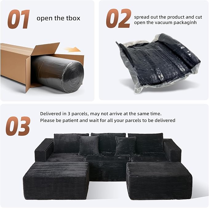 110" Modular Sectional Couch with 2 Movable Ottoman, Cloud Sofa Couches for Living Room, U Shaped Deep Seat Boneless Sofa,Luxury Corduroy Fabric, No Assembly Required
