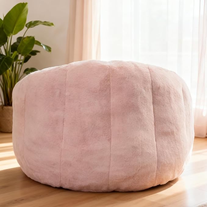 Bean Bag Chair, Giant Beanbag Chiar for Adults and Teens, Faux Fur Shell-Shaped Floor Sofa Couch with Filler, Comfy Chair for Living Room Reading, Gaming and Relax