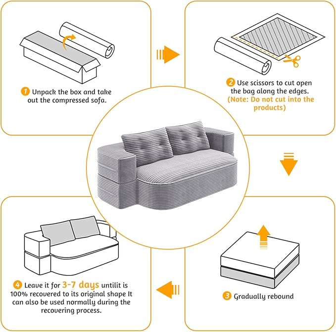 78.7" Convertible Sleeper Sofa Bed, Floor Couch Loveseat with Functional Blanket and 2 Soft Pillows,Corduroy Fabric Boneless Futon Couch for Living Room,Bedroom,Apartment (Light Grey)
