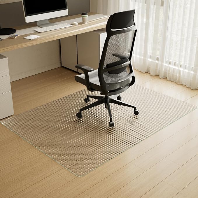 VETROUVE Flower Chair Mat for Carpet 36" x 46" Tempered Glass Floor Mat on Carpet or Hard Floor with 4 Anti-Slip Pads, 1/5" Thick