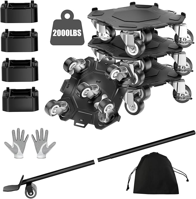 Upgraded Furniture Dolly Movers 5 Wheel Heavy Duty 3000LBS Capacity Carbon Steel Panel 360° Rotating Casters Furniture Slider for Sofa Refrigerator Piano (Black, 6in)