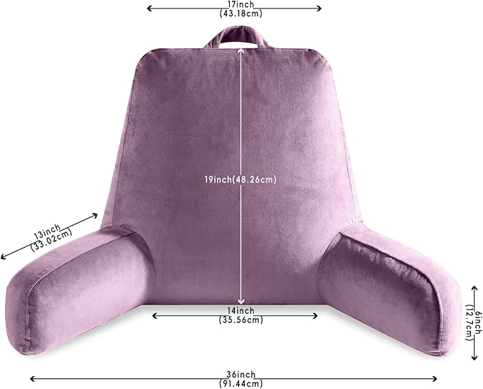OAISZ Reading Pillow for Sitting in Bed Adult, Reading Pillow with Shredded Memory Foam, Bed Pillow with Washable Cover, Back Pillow Sitting Up with Extend Arms, Purple, X-Large