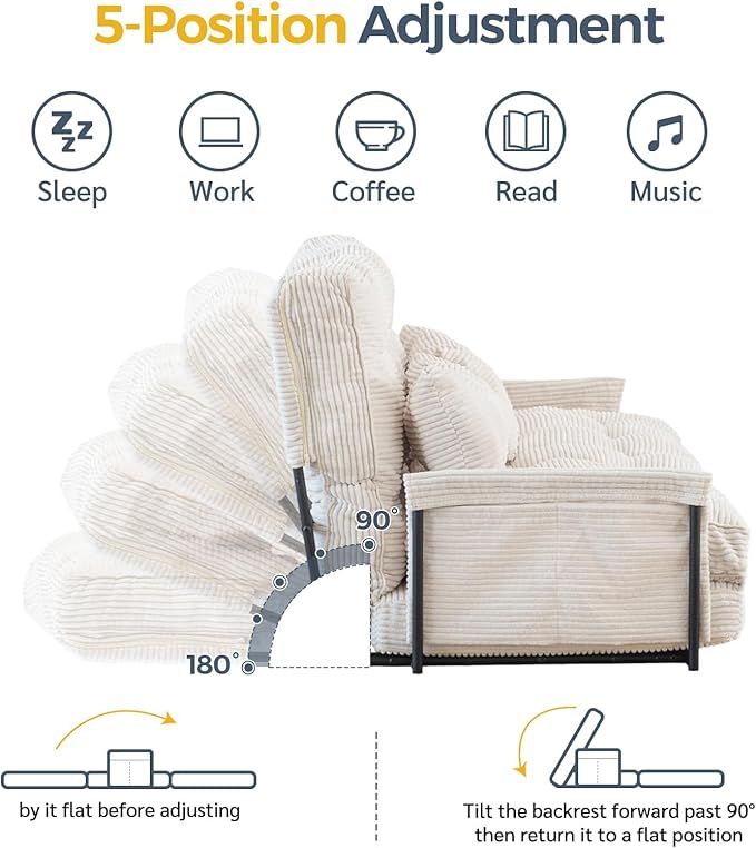 MAXYOYO Adjustable Floor Sofa Couch, Multi-Functional Bean Bag Bed, Foldable Lazy Sofa Sleeper Bed, Versatile Floor Seating for Living Room, Beige, Double