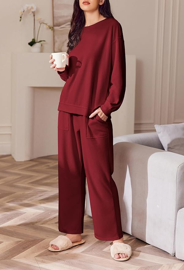 Ekouaer Womens Tracksuits 2 Piece Long Sleeve Outfits Micro Fleece Sweatsuit Sets Wide Leg Sweatpants