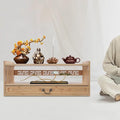 Floor Table Low 2-Tier Meditation Altar Table with Drawers Bamboo Coffee Table Desktop Organizer for Japanese Tatami Chinese Asia, Prayers, Displaying Jars/Plants/Books-27.2*9.8*11in (Nature Color)