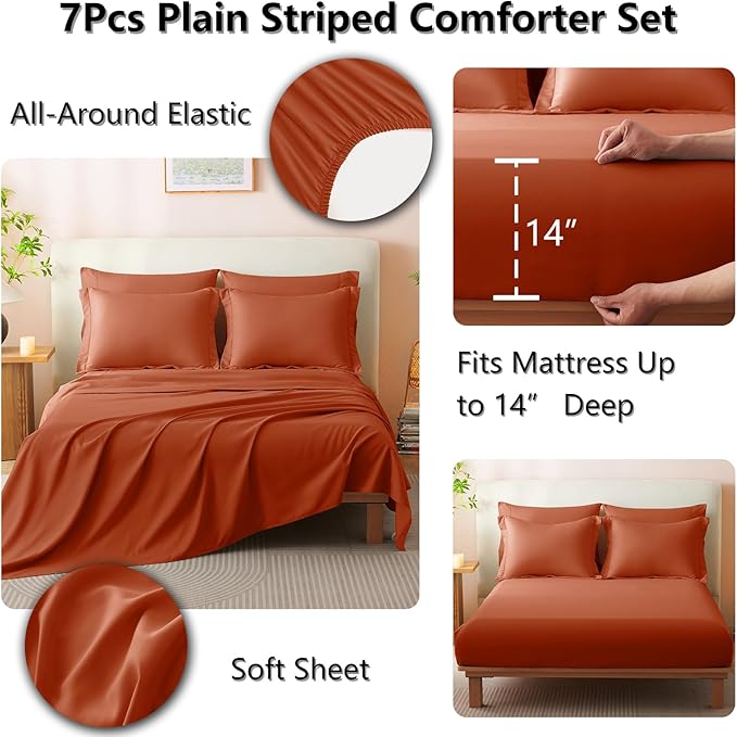 CozyLux Full Size Comforter Sets - 7 Piece Bed in a Bag Terracotta Comforter Set with Sheets Bed Set All Seasons, Soft Bedding Set with Down Alternative Comforter, Sheets, Pillowcases & Shams