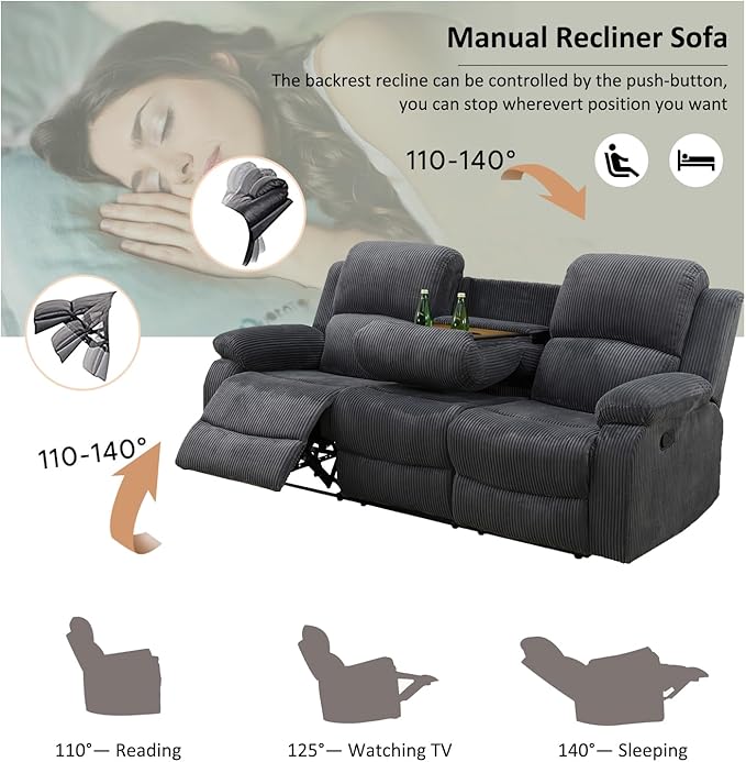A Ainehome Living Room Furniture Set Recliner Sofa Set Chair Furniture Sofa Set for Living Room/Rv/House/Office/Theater Seating (A-Dark Grey Corduroy, Sofa+Chair)