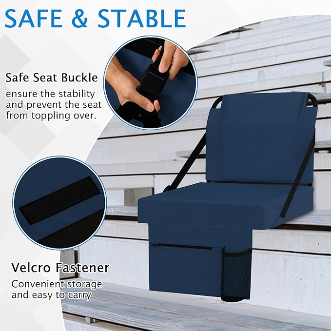 2pcs Stadium Seat for Bleachers with Back Support，Portable Bleacher Chairs with Back and Cushion，Includes Shoulder Strap and Cup Holder