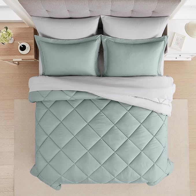 Modern Threads 7-Piece Reversible Comforter Set - Bedding Ensemble with Comforter, Sheets, Pillowcases, and Shams, Dusty Sage Full