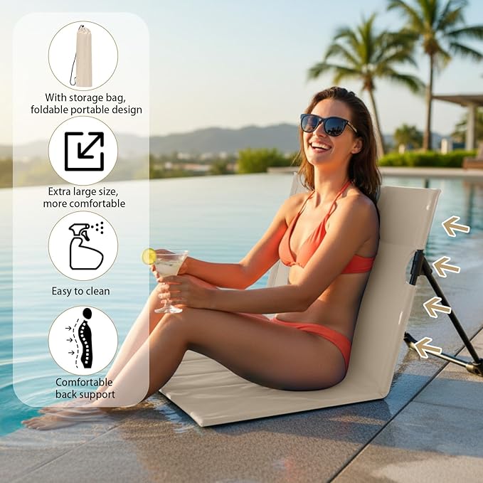 Jetec Foldable Floor Backrest Chair Portable Camping Chair with Storage Bag Light Weight Lazy Seat for Indoor Outdoor Bed Ground Park Lawn Concerts Beach Hiking