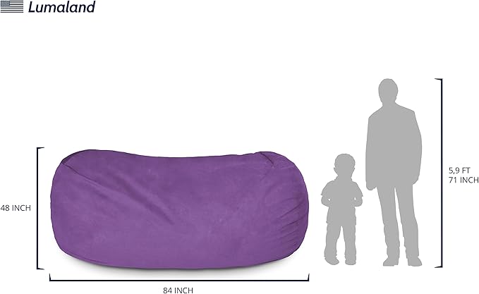 Lumaland Luxurious Giant 7ft Bean Bag Chair with Microsuede Cover - Ultra Soft, Foam Filling, Washable XXL Bean Bag Sofa for Kids, Teenagers, Adults - Sack Chair for Dorm, Family Room - Purple