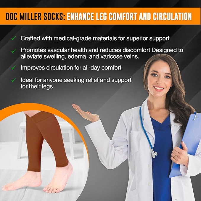 Doc Miller Compression Calf Sleeve for Men & Women – 20-30mmHg Graduated Support for Running, Shin Splints, Calf Strain – Knee High, Small to 6XL Plus Size