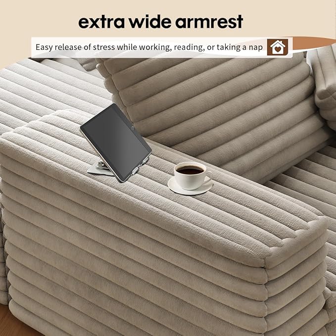 Oversized Lounge Chaise,Cloud Plush Sofa Bed,Upholstered Boneless Cloud Sofa Deep Seat,No Assembly Required,Modern Corduroy Sleeper 3 Seater Chair for Living Room Bedroom Reading,Grey