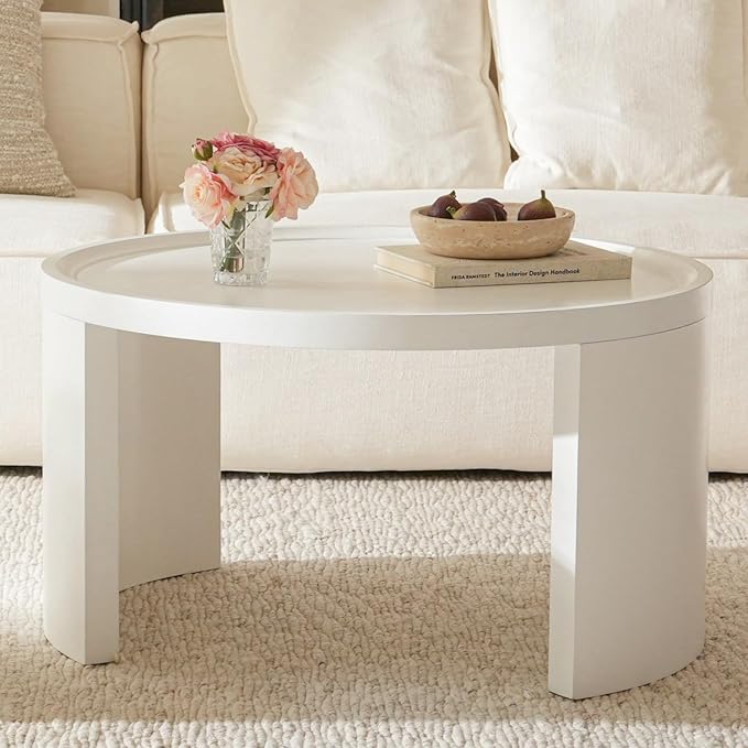 FAME HOME Round Nesting Coffee Table Set of 2,31.5" Large & 18" Small Low Tables with Wood Look Top,Space-Saving Side Tables for Living Room,Bedroom,Office,Minimalist Center Table Set (White, L+S)