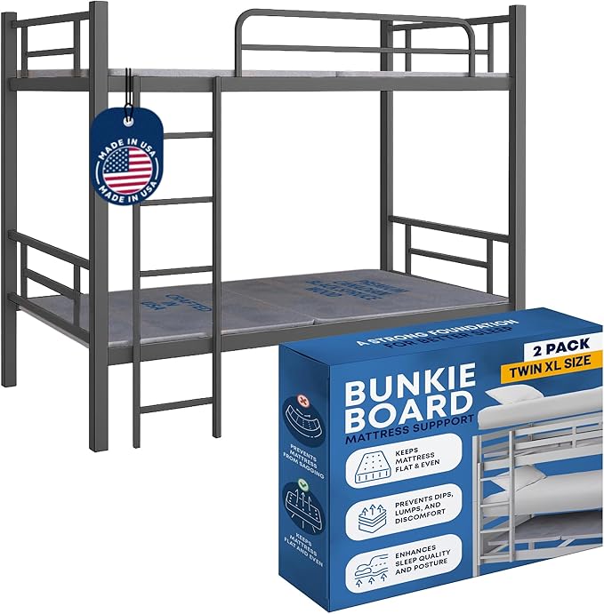 Greaton, Premium 38mm Split Wood Bunkie Board Twin XL Size Bed Frames - 2-Piece Under Mattress Support Board, Fully Assembled, Fabric Ventilation Cover - Replaces Wooden Slats or Box Spring(Pack of 2)