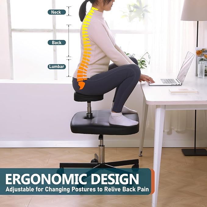 LHOOCX Meditation Chair ADHD Chair Ergonomic Cross Legged Chair with Wheels,Kneeling Chair for Office and Home,ADHD Chairs for Adults (Black)