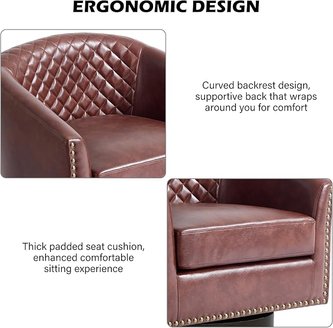 DREAMSIDEA Swivel Barrel Accent Chair, Comfy Modern Upholstered Round Faux Leather Arm Chair for Living Room
