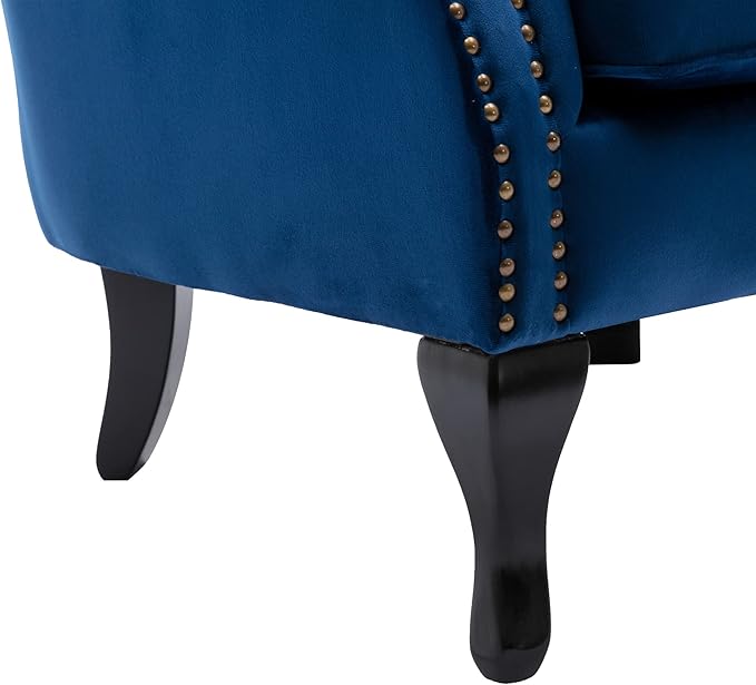 Janoray Mid Century Modern Accent Chair Upholstered Armchair Comfy Velvet Fabric Single Sofa with Tufted Wingback for Small Spaces Bedroom Living Room, Blue