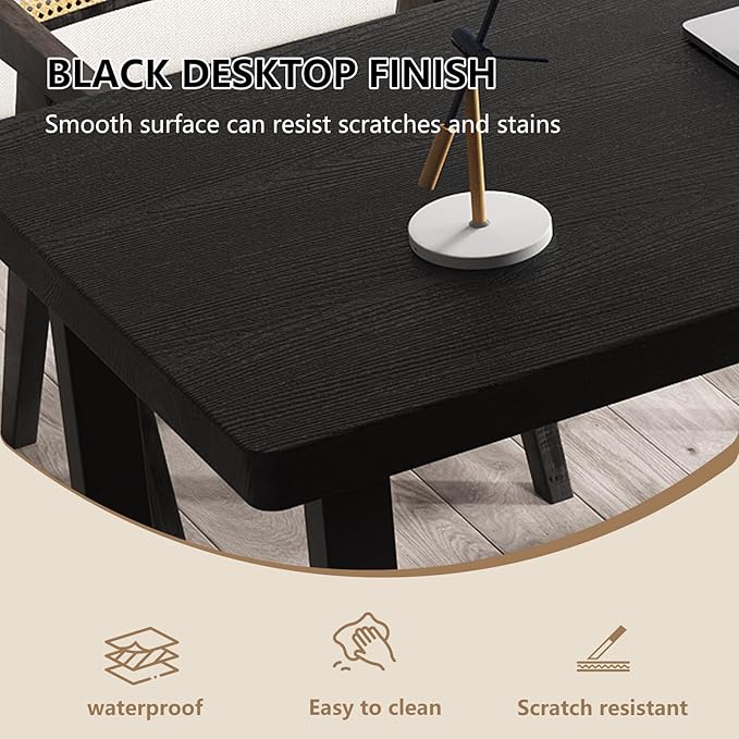 62.99in Solid Wood Computer Desk with Sturdy Metal Base - Stylish & Durable Black Office/Study Desk | Multiple Sizes for Home Office Workspace & Study Area