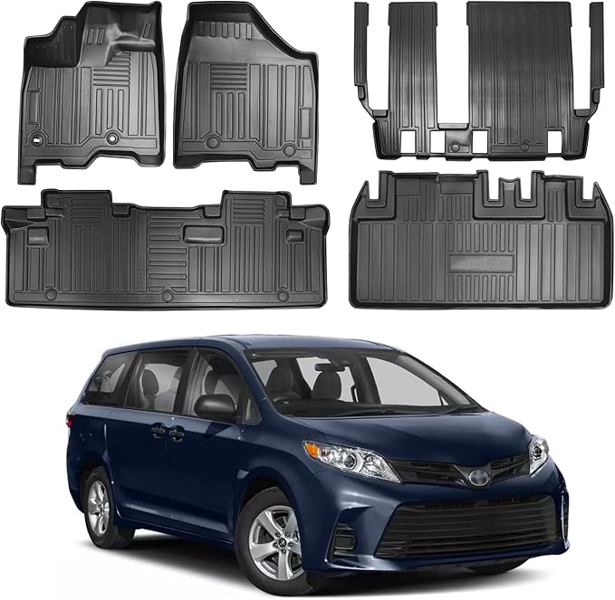 Car Floor Mats and Trunk Mat Compatible for 2013-2020 Toyota Sienna 8 Seater Model (3rd Row Seats Without Power Folding) All Weather Protectors for 2020 Toyota Sienna Accessories