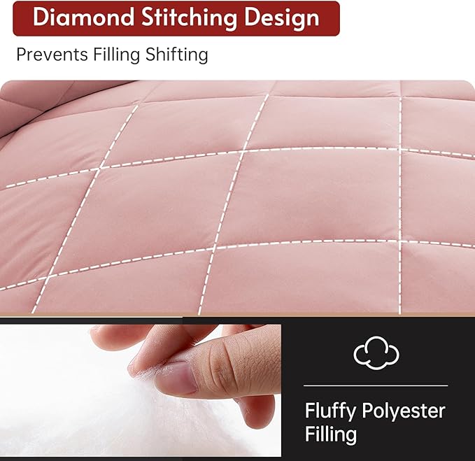MUXHOMO 5 Pieces Twin XL Comforter Set, Reversible Bed in a Bag Twin XL Size, All Season Bedding Set with Comforter, Flat Sheet, Fitted Sheet, Pillowcases & Shams, Pink & Light Grey