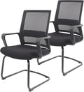 2 Pack Reception Chairs with Sled Base Mid Back Mesh for Conference Waiting Meeting Guest Room