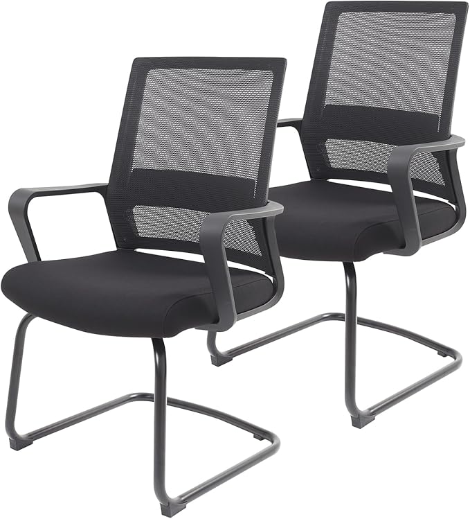 2 Pack Reception Chairs with Sled Base Mid Back Mesh for Conference Waiting Meeting Guest Room