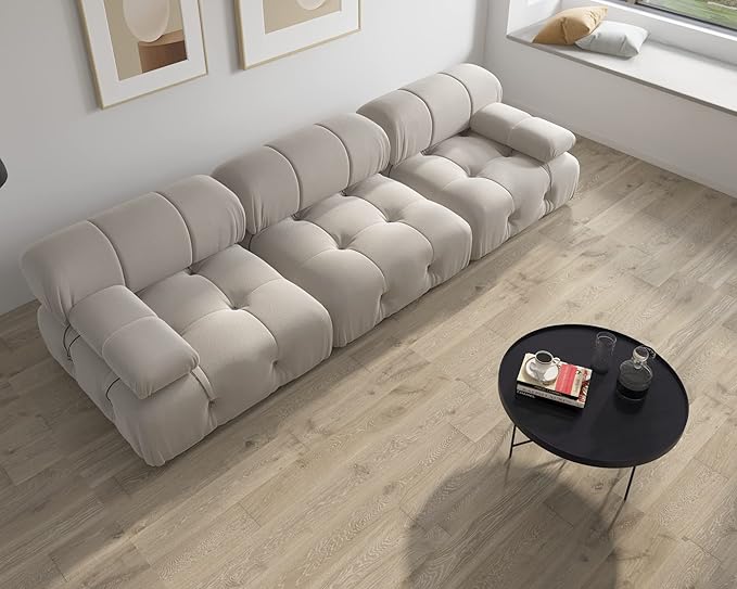 JACH Modular Sectional Couch, Modern Deep 3-Seat Couches, 104'' Minimalist Teddy Velvet Sectional Sofas, Convertible Sleeper Soft Sofa for Living Room Apartment (Beige)