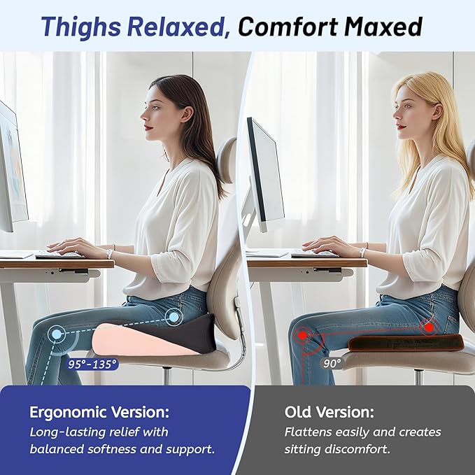 Ergonomic Seat Cushion for Office Chair, Extra Large Car Seat Cushion, Memory Foam Chair Cushion for Tailbone Pain Relief & Pressure Relief Sciatica and Back Support for Long Sitting (Pink)