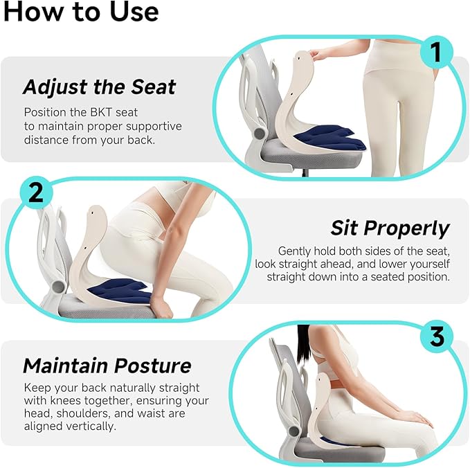 BKT Lumbar Support Seat Cushions Oversized Edition Ergonomic Office Chair for Students Office Workers Nursing Mothers Long Sitting Outdoor Fishing Floor Chair (XL-Prussian Blue)