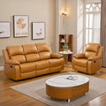 JBXBER Manual Recliner Sofa Set for Living Room, Leather Reclining Sofa Sets, Faux Leather Couch Set with Cup Holders, Drop-Down Table and Storage Console(Sofa and Chair,Ginger)