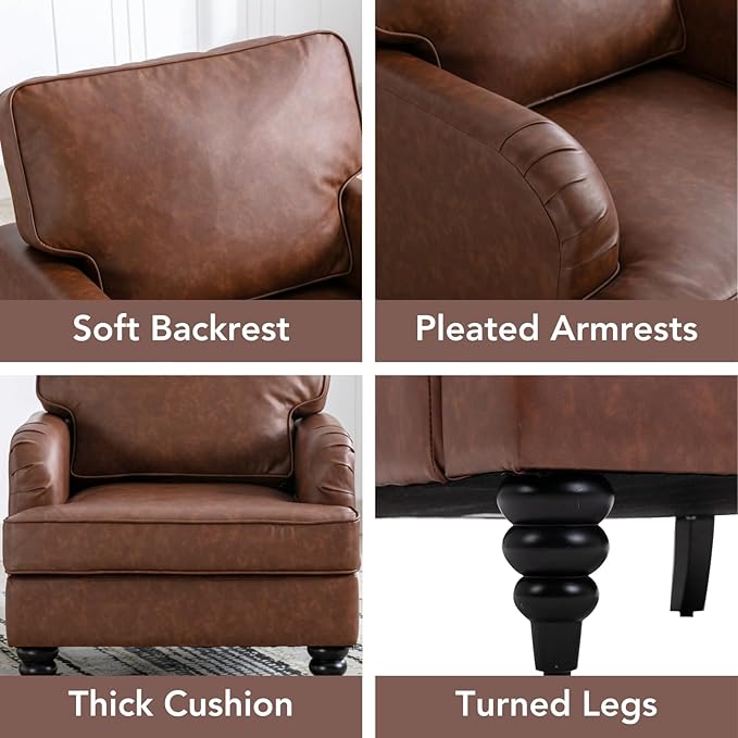 chairus Mid Century Modern Faux Leather Accent Chair Set of 2, Vintage Club Armchair with Firm Supportive Seat & Soft Backrest, Comfy Single Sofa Reading Chair for Living Room Bedroom Apartment, Brown