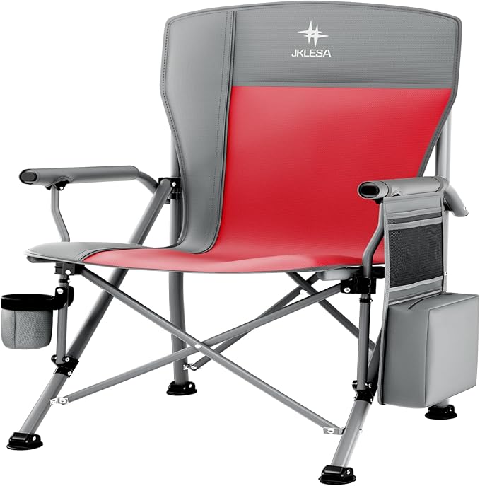 XL Premium Camping Chair - 400lb Capacity, Oversized 23.7" Wide Seat, Heavy Duty 600D Oxford Fabric, Padded Camping Chair Portable for Outdoor, Beach, Tailgate Parties Slate/Red