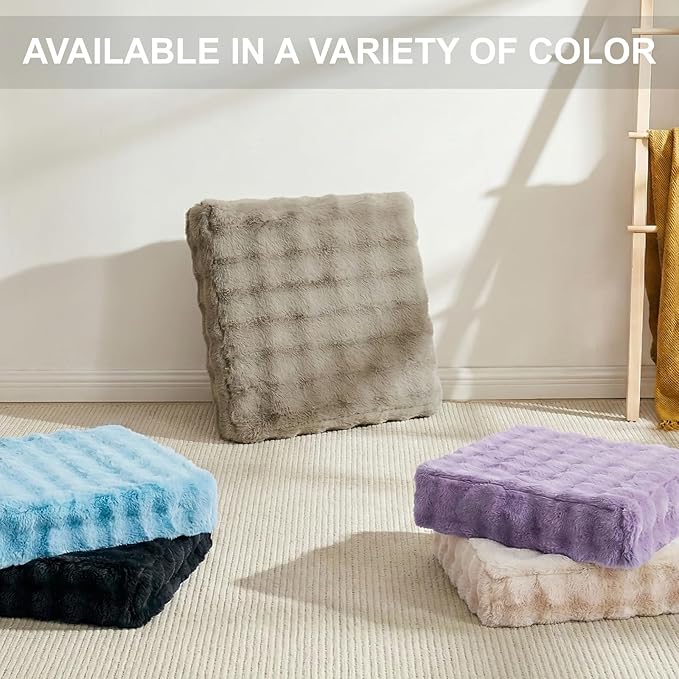 JKMAX 2 Pcs High Density Foam Floor Pillow - Upgraded Large Pillows Seating for Adults - Outdoor Floor Cushion with Soft Tufted Cover - Yoga Pillows for Sitting On Floor - 22 Inch Almond White