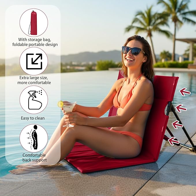 Jetec Foldable Floor Backrest Chair Portable Camping Chair with Storage Bag Light Weight Lazy Seat for Indoor Outdoor Bed Ground Park Lawn Concerts Beach Hiking