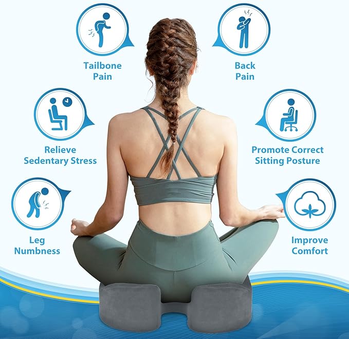 BlissTrends Seat Cushion,Thick Memory Foam Cushions for Office Chair, Car Seat, Airplane, Relieving Pressure Tailbone Sciatica Back Pain for Office Workers, Car Drivers 4.7in Thick LightGrey