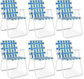 GYMAX Lawn Chair Folding, Webbed Beach Lounge Chairs Set with Highback, Outdoor Portable Lightweight Camping Dinning Chair for Patio, Lawn, Poolside, Sports, Garden, Backyard (6,Blue)