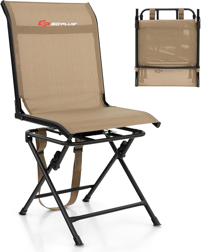 Goplus Hunting Chair, 360° Swivel Hunting Blind Chair with Carrying Strap, 330LBS Capacity, Folding Silent Deer Hunting Chair, Portable Ground Blind Chair for Fishing Camping, No Assembly