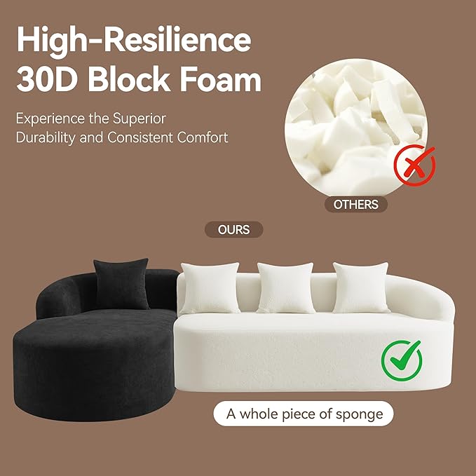 105.5" Boneless Curved Couch, L Shaped 4-Seater Cloud Couch with Deep Seat Chaise, Oversized Curved Sofa, Modular Sectional Couches for Living Room, No Assembly Needed, Black