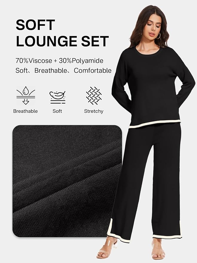 YOKGO Petite Lounge Sets for Women Long Sleeve Sweater Pajama Sets Sweatsuits 2 Piece Pant Sets Tracksuit Travel Outfits