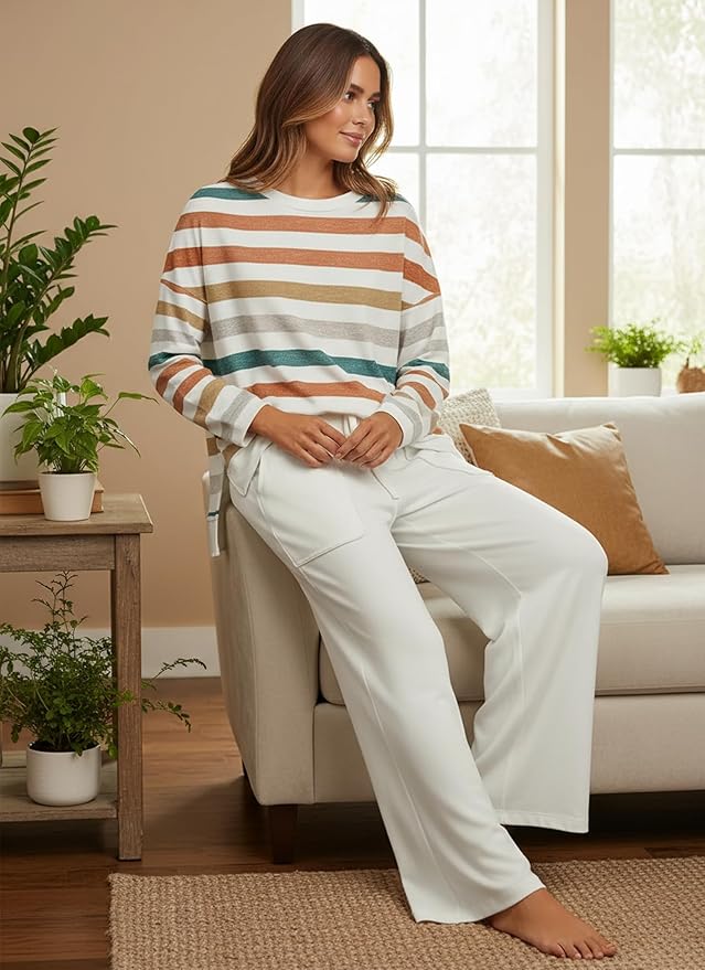 ETCYY NEW Lounge Sets for Women 2 Piece Outfits with Side Split Sweatshirt Tops and Wide Leg Sweatpants