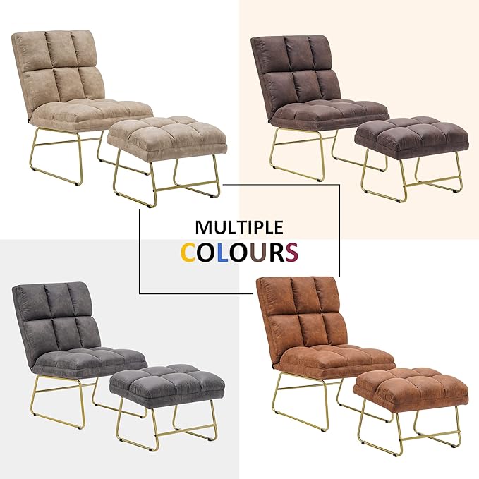MCombo Accent Chair with Ottoman Set, Modern Armless Chair for Living Room, Bedroom, Small Space 4013 (Heat-Stamped Fabric, Grey)
