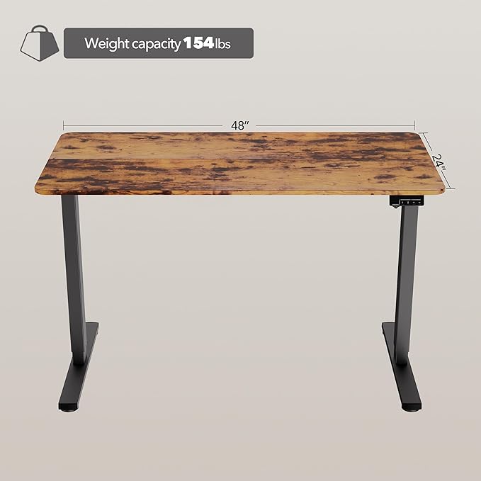 LongKe Electric Standing Desk Adjustable Height, 48x24 Inches Sit Stand up Desktop for Home Office, Ergonomic Rising Computer Table with Memory Preset,Rustic Brown,
