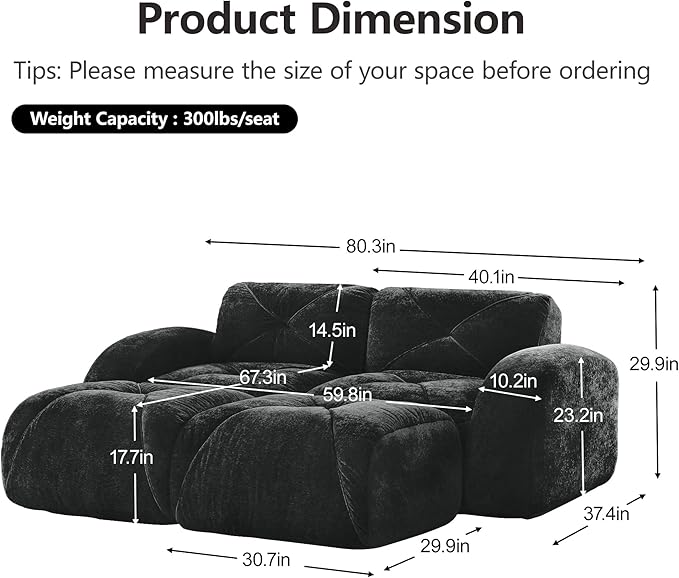 Modular Sectional Sofa with Free Combination,Boneless Floor Couch for Small Spaces, Living Room & Lounge,Velvet 2-Seater Sectional Couch with 2 Ottomans,No Assembly Needed